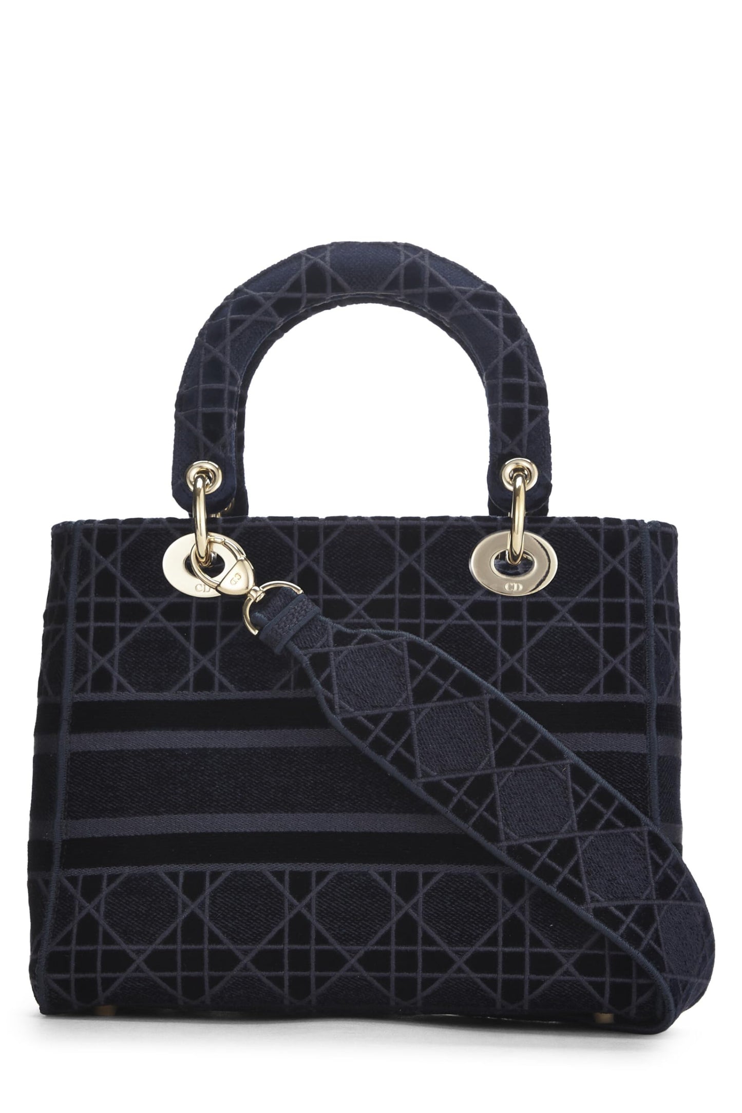 Dior, Pre-Loved Blue Velvet Cannage Lady D-Lite Medium, Blue