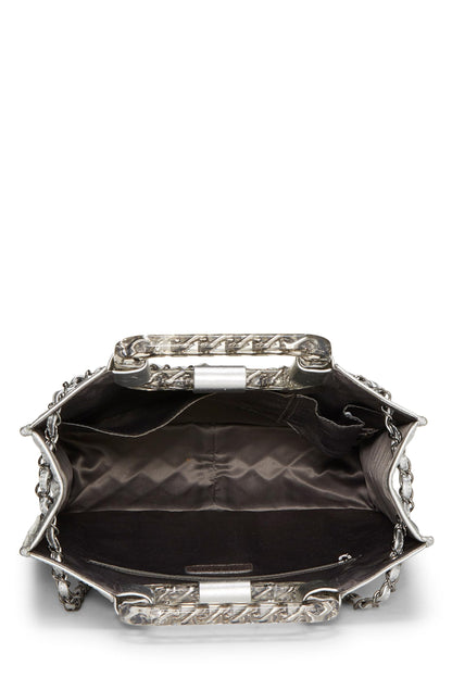 Chanel, Bolso shopping Ice Cube de cuero acolchado plateado metalizado Pre-Loved, Plata