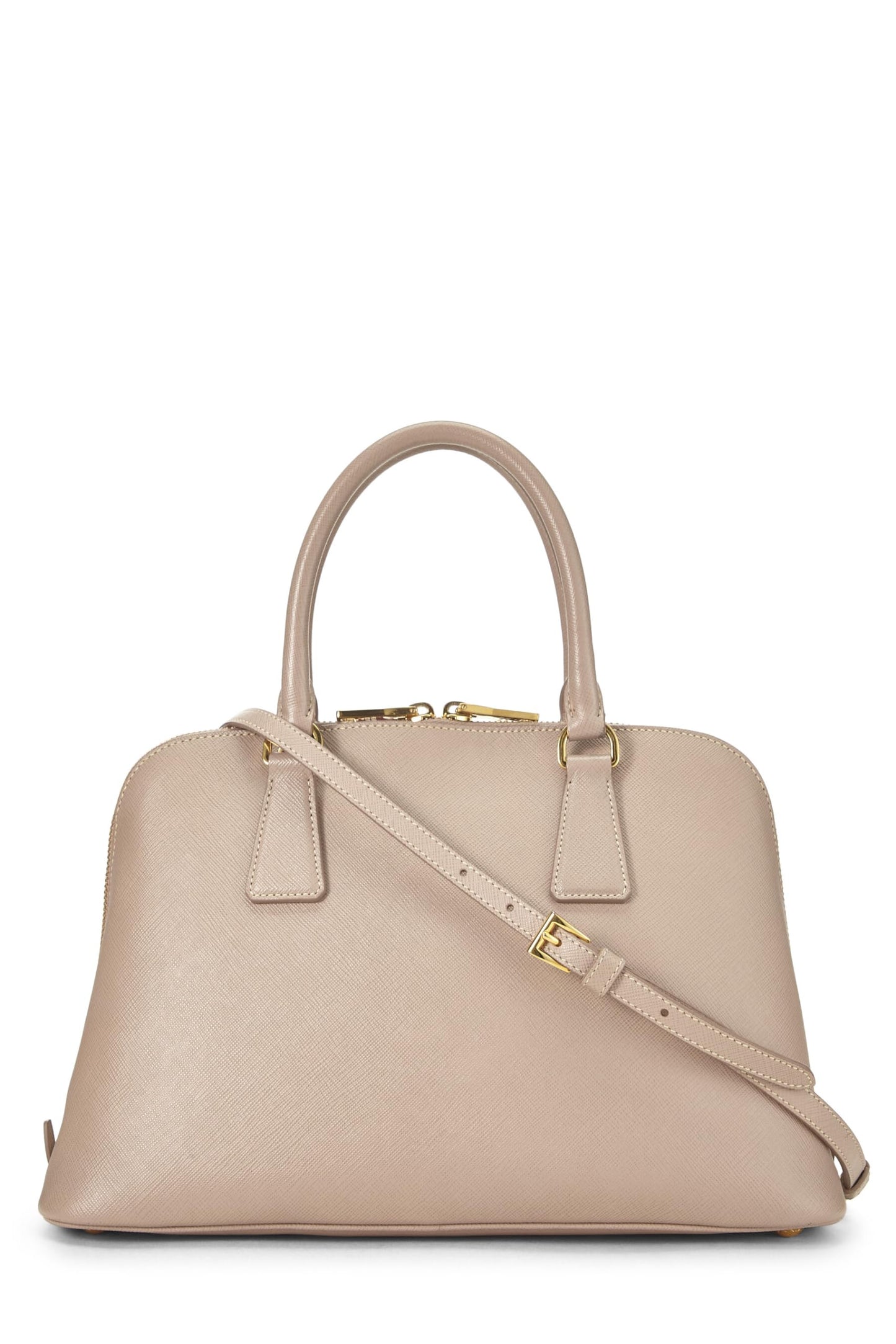 Prada, sac à main convertible en cuir Saffiano beige d'occasion, petit modèle, beige