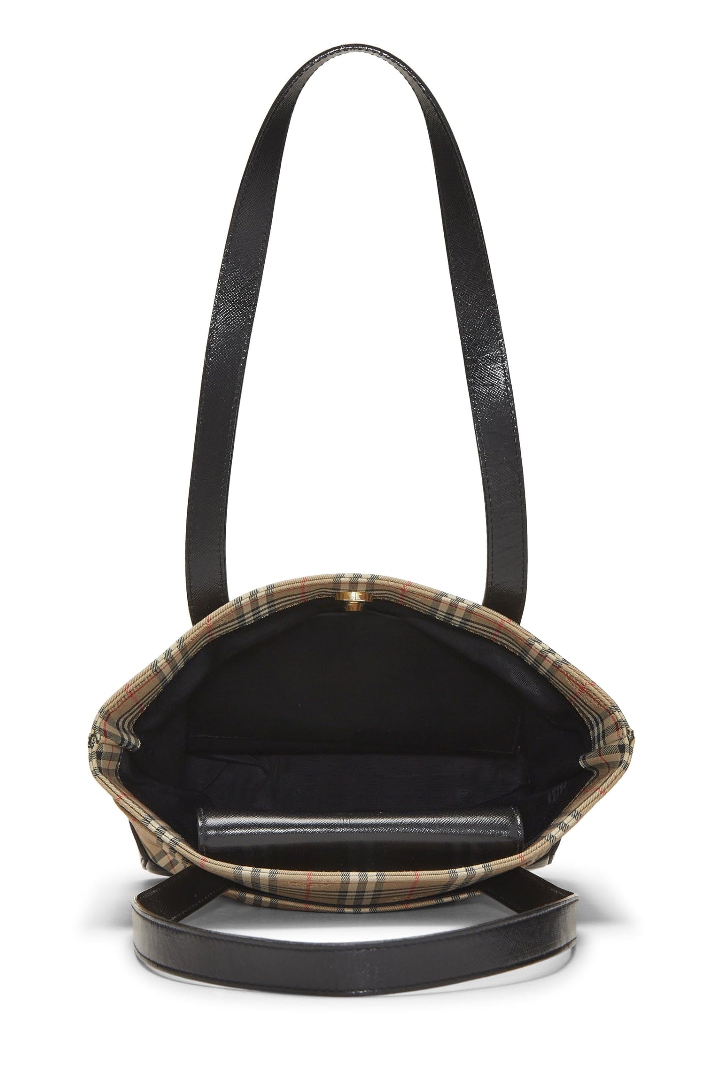 Burberry, Bolso de hombro pequeño con bolsillo de lona negro Haymarket Pre-Loved, Negro