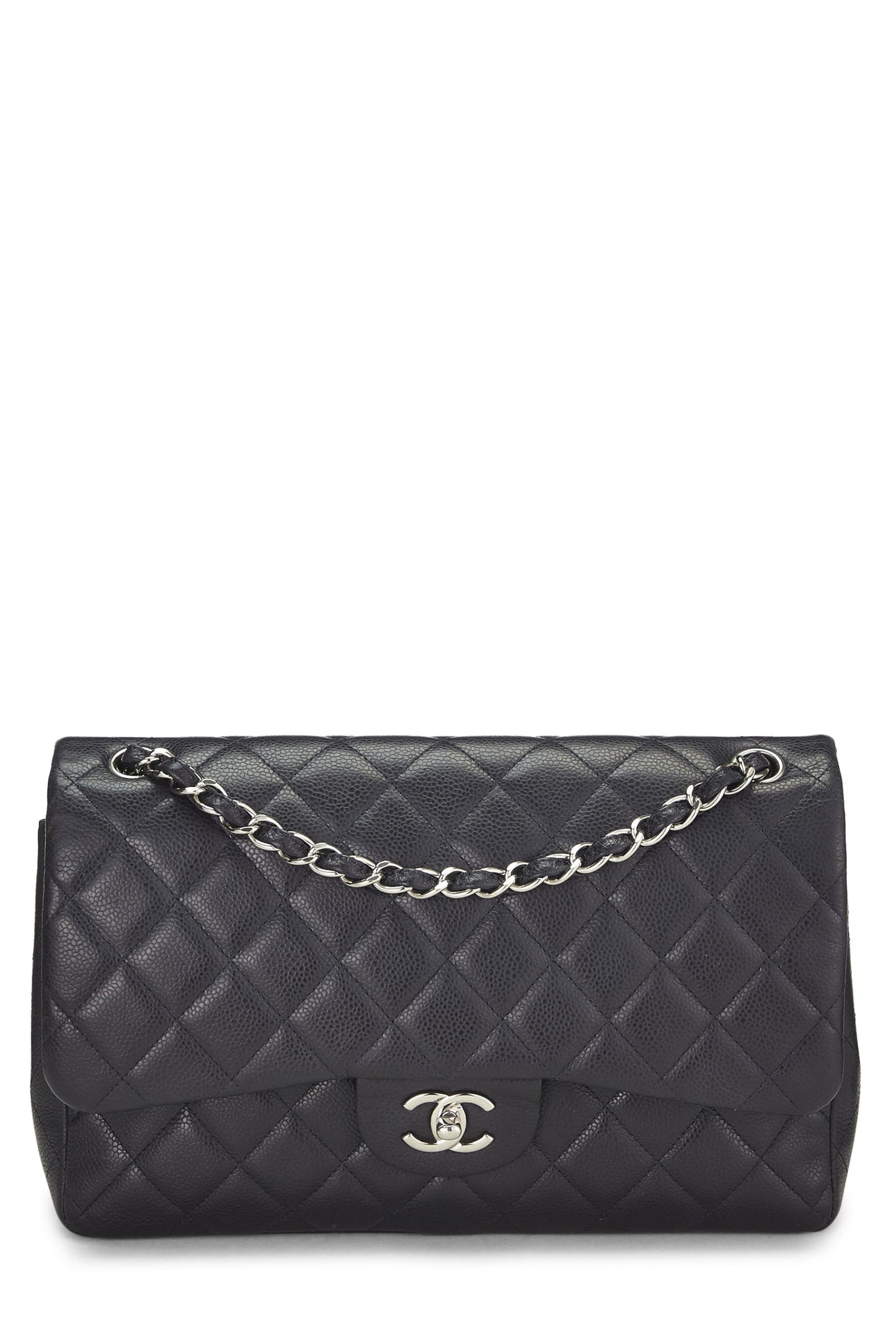 Chanel, Pre-Loved Navy Quilted Caviar New Classic Double Flap Jumbo, Navy