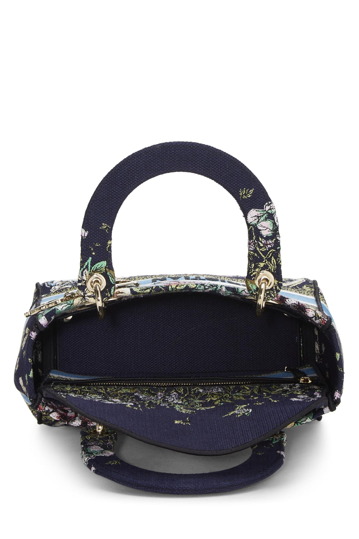 Dior, Pre-Loved Lona bordada azul marino Lady D-Lite Medium, Multi