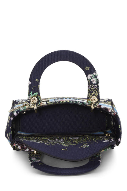 Dior, Pre-Loved Navy Embroidered Canvas Lady D-Lite Medium, Multi