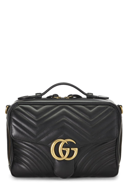 Gucci, Bolso de hombro pequeño GG Marmont con asa superior de cuero negro Pre-Loved, Negro