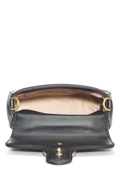 Gucci, Mini sac à rabat avec poignée supérieure en cuir noir GG Marmont Torchon d'occasion, noir