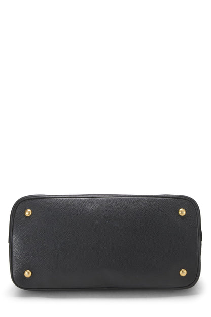 Prada, sac fourre-tout à double bouton-pression Vitello Daino noir d'occasion, taille moyenne, noir