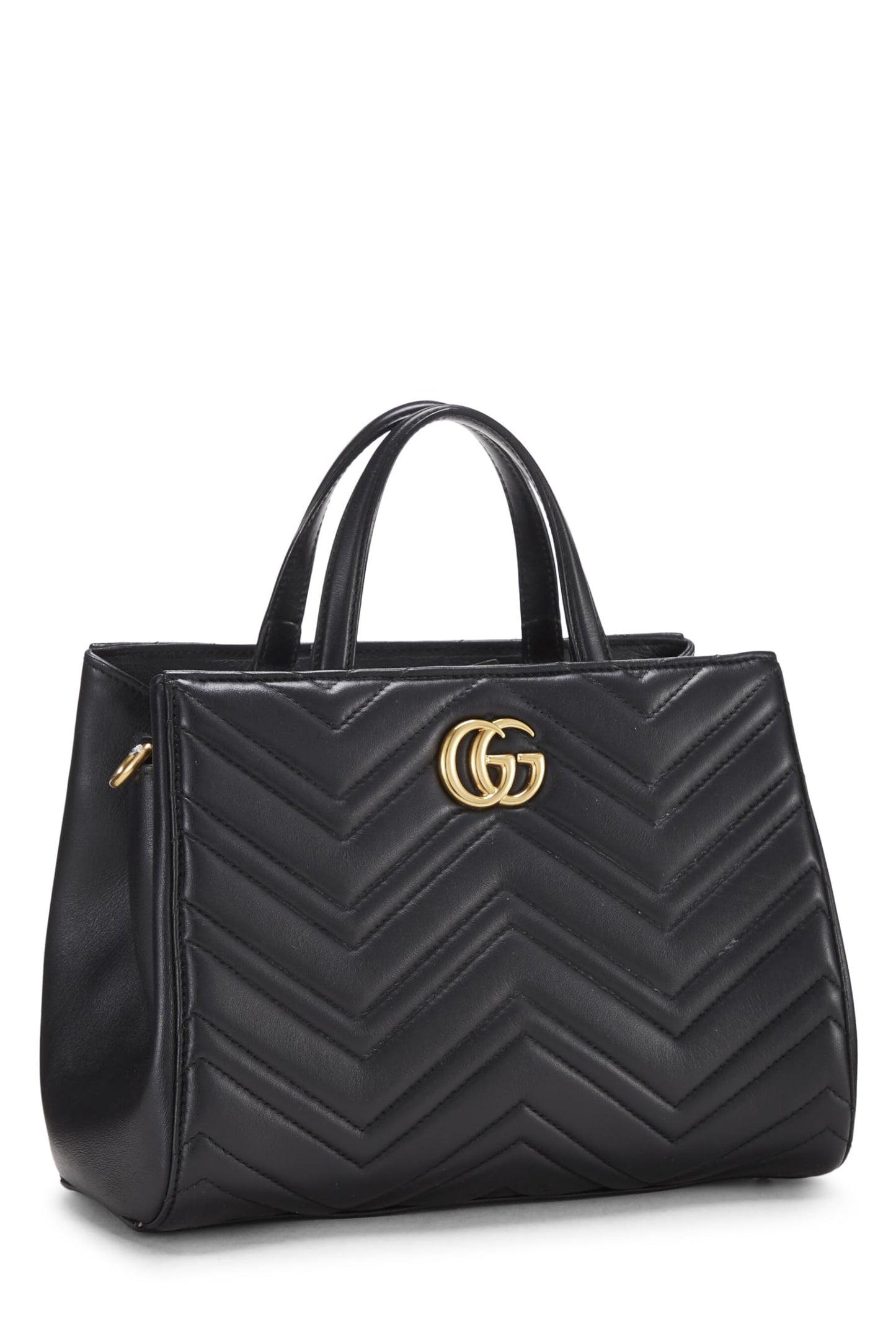 Gucci, Bolso pequeño con asa superior GG Marmont de cuero negro Pre-Loved, Negro