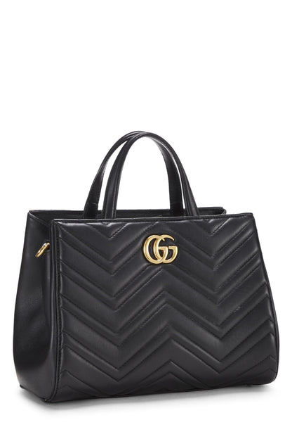 Gucci, Pre-Loved Black Leather GG Marmont Top Handle Bag Small, Black