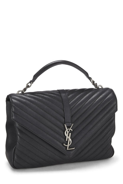 Yves Saint Laurent, Pre-Loved Black Chevron Leather College Large, Black