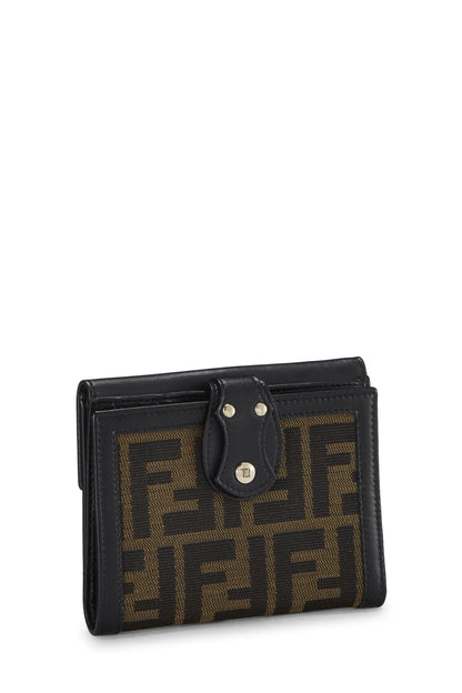 Fendi, portefeuille compact en toile marron Zucca d'occasion, marron