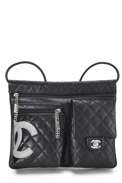 Chanel, sac à bandoulière multi-poches Cambon Ligne en cuir de veau noir d'occasion, noir