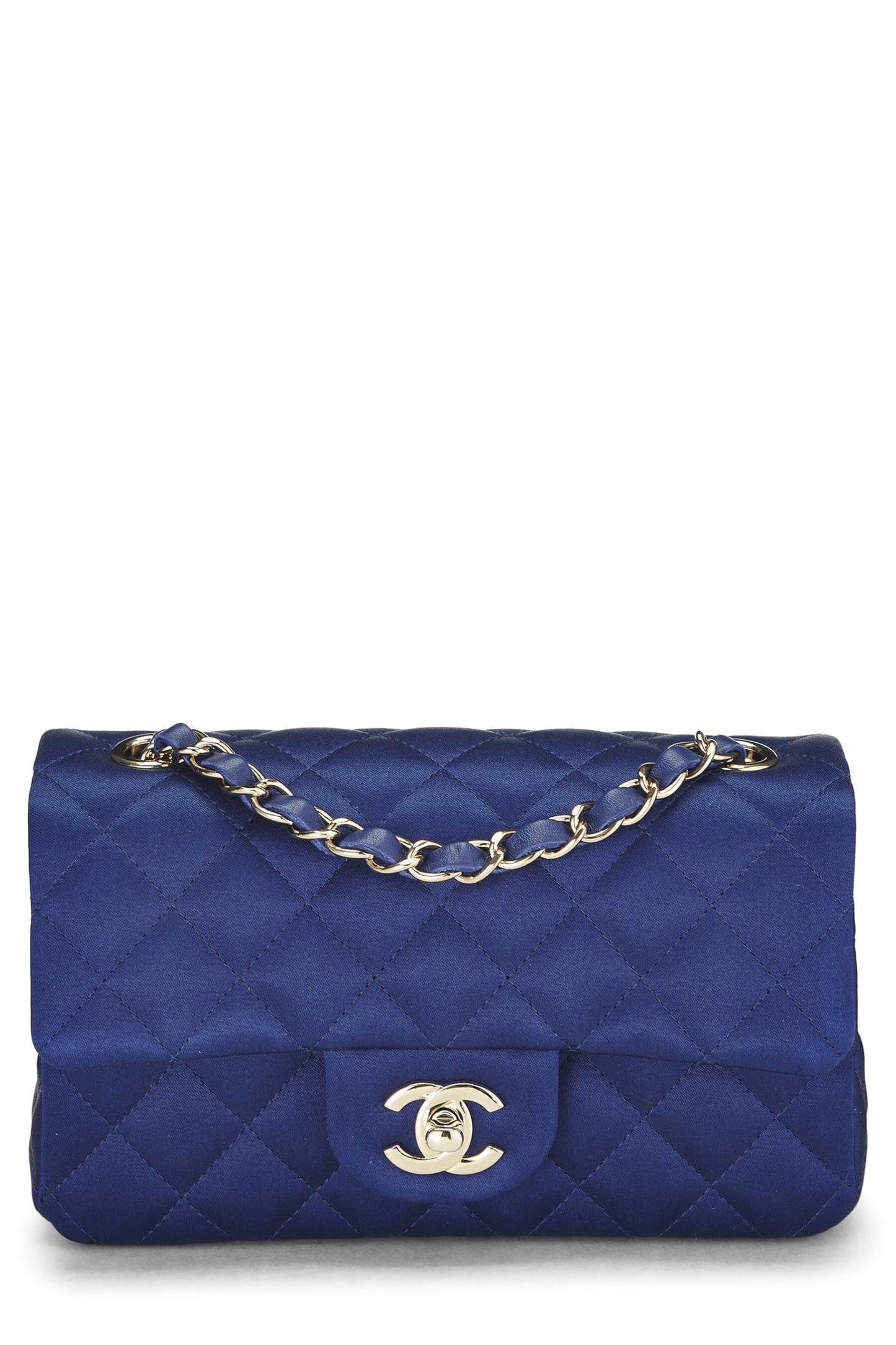 Chanel, Pre-Loved Navy Satin Rectangular Flap Small, Navy