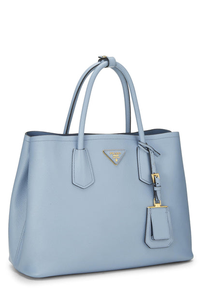 Prada, Bolso tote azul Saffiano doble mediano Pre-Loved, Azul