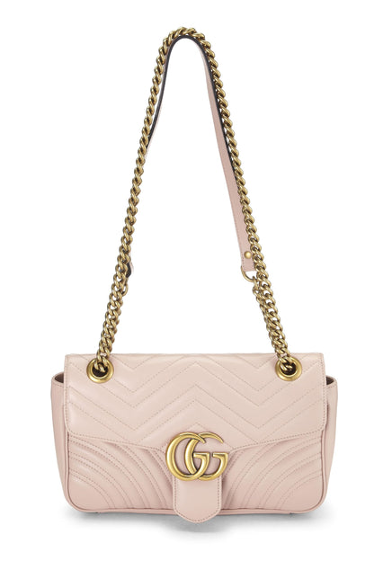 Gucci, sac à bandoulière GG Marmont en cuir rose d'occasion, petit modèle, rose