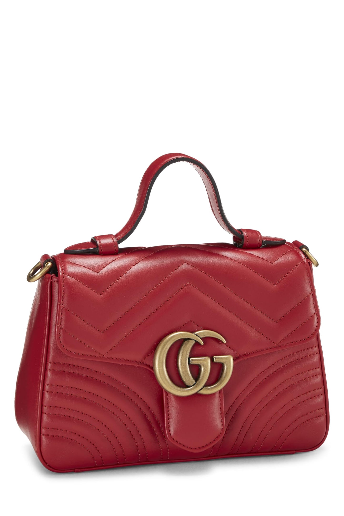 Gucci, Pre-Loved Red Leather GG Marmont Top Handle Bag Mini, Red