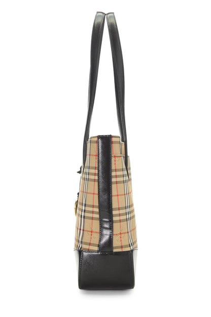 Burberry, Bolso de hombro con bolsillo de lona negro Haymarket Pre-Loved, Negro