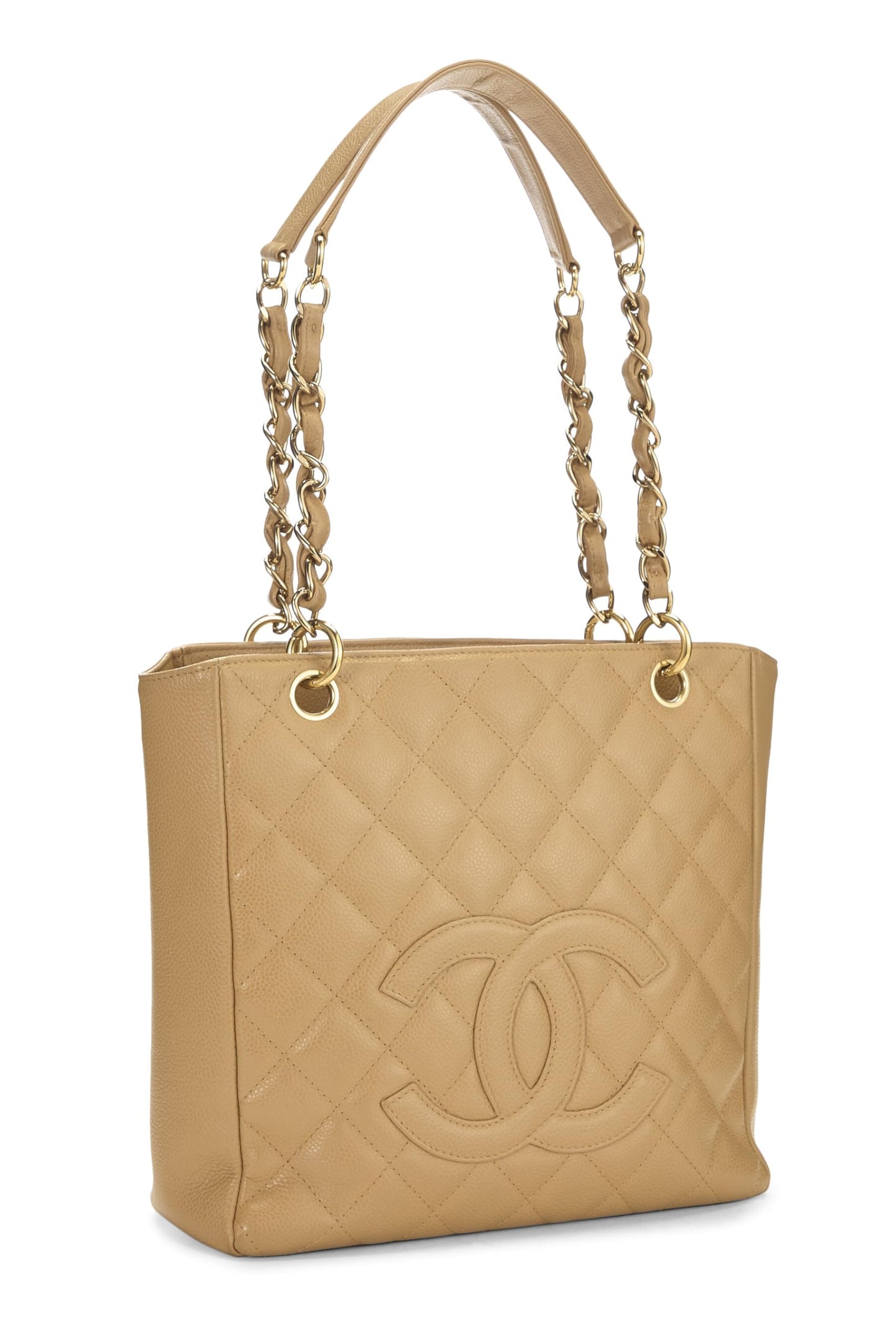 Chanel, Pre-Loved Beige Quilted Caviar Petite Shopping Tote (PST), Beige