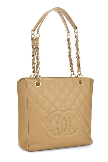 Chanel, Bolso shopping Petite de caviar acolchado beige Pre-Loved (PST), Beige