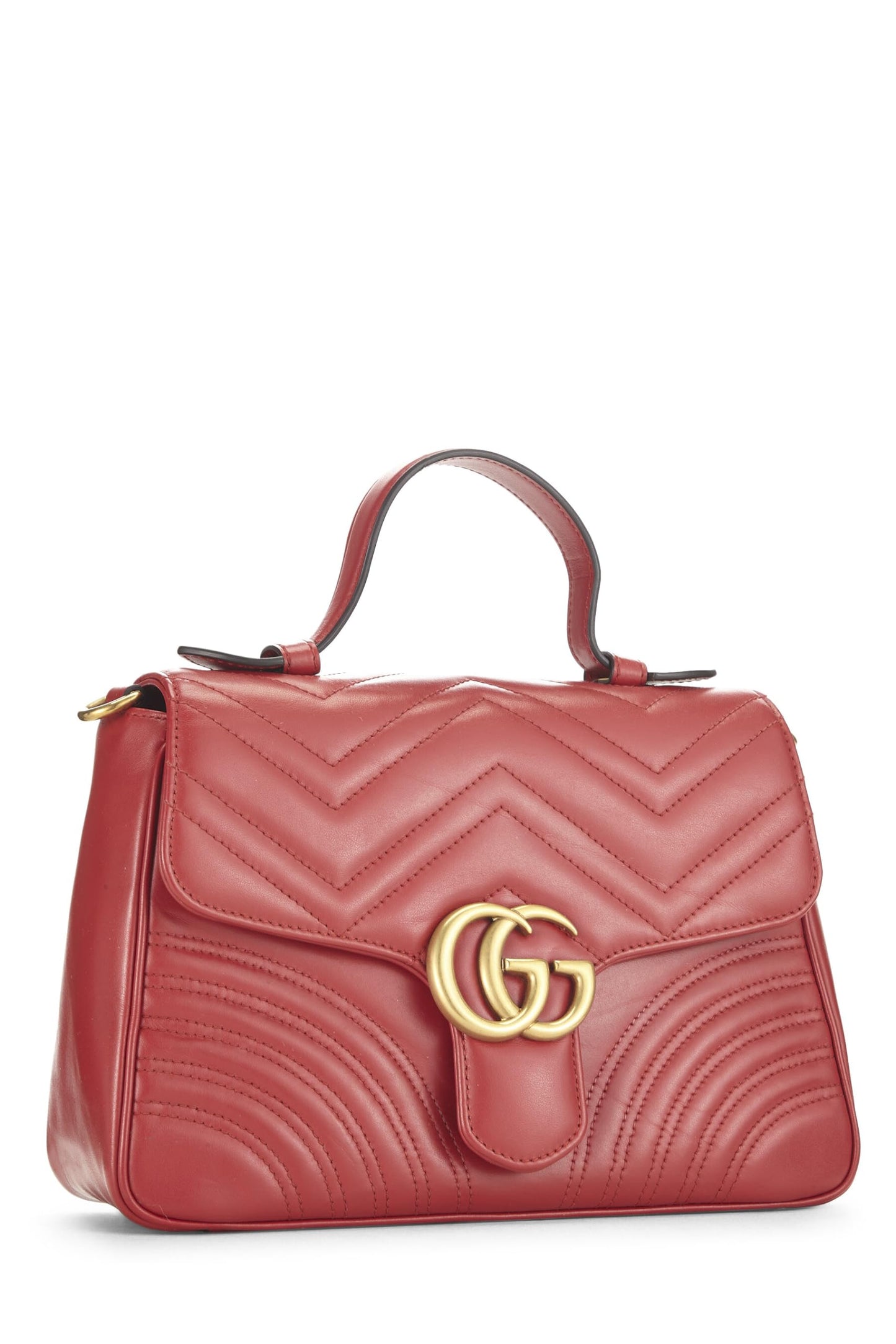 Gucci, Bolso de hombro pequeño GG Marmont con asa superior de cuero rojo Pre-Loved, Rojo