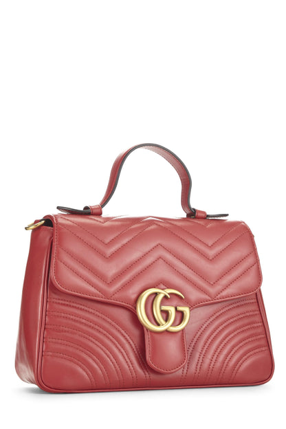 Gucci, Pre-Loved Red Leather GG Marmont Top Handle Shoulder Bag Small, Red