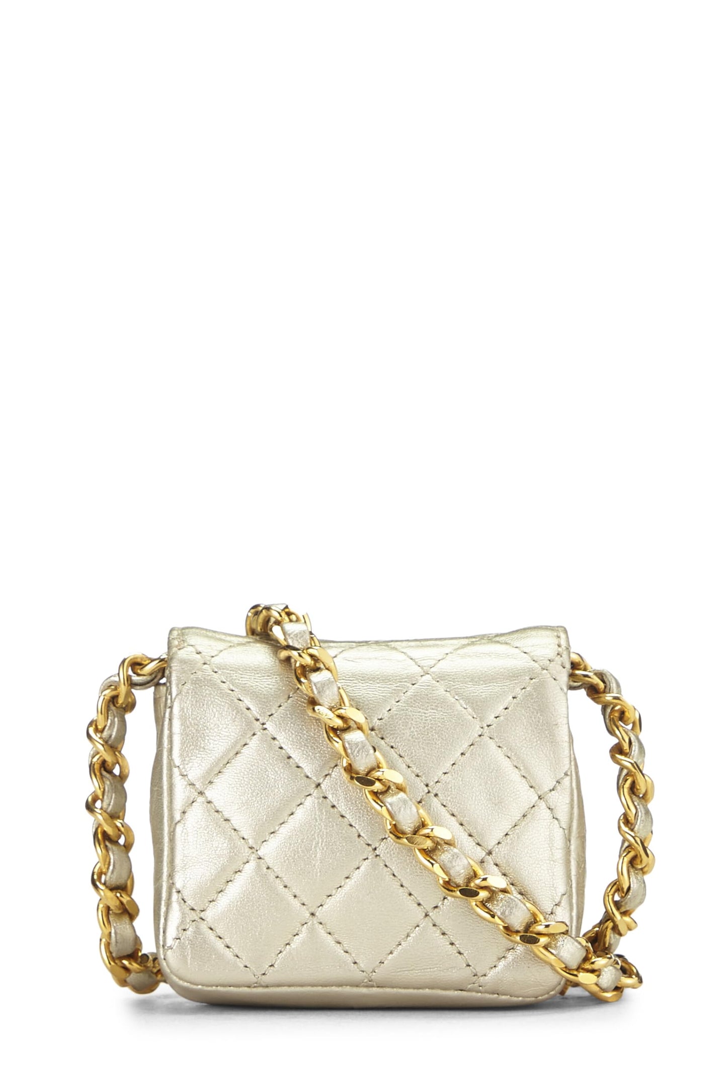 Chanel, Pre-Loved Gold Quilted Lambskin Half Flap Micro, Gold