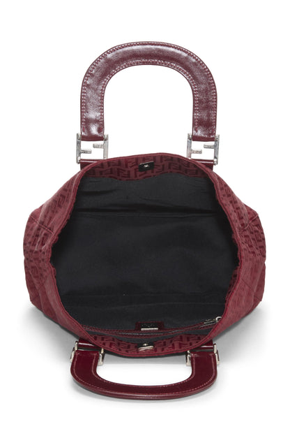 Fendi, sac à main en toile Zucchino rouge d'occasion, petit modèle, rouge