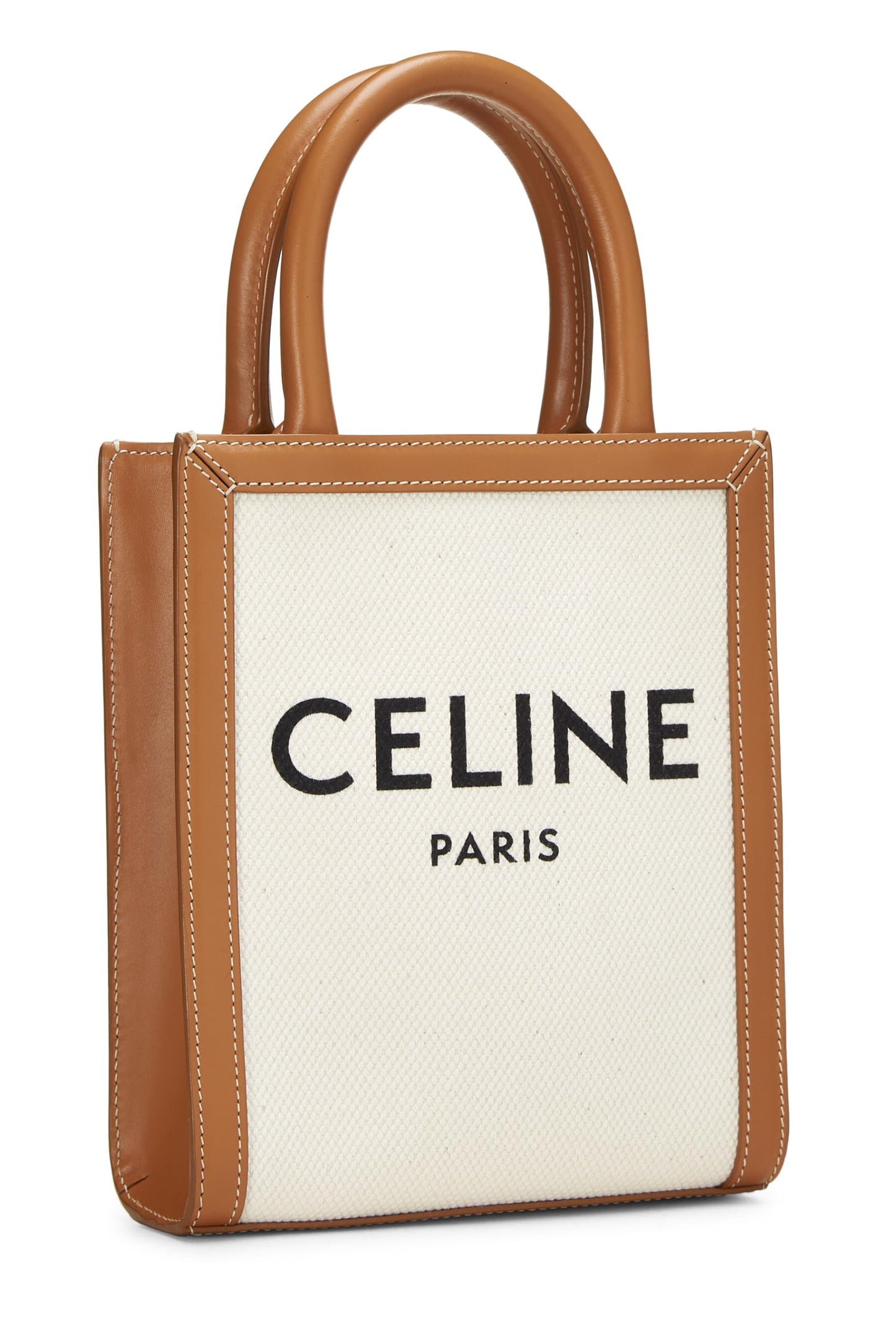 Céline, Mini Cabas verticales de lona blanca Pre-Loved, Beige