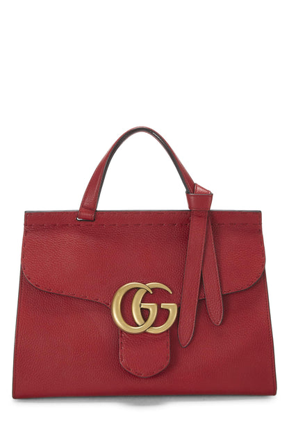 Gucci, Pre-Loved Red Leather GG Marmont Top Handle Flap Bag Small, Red