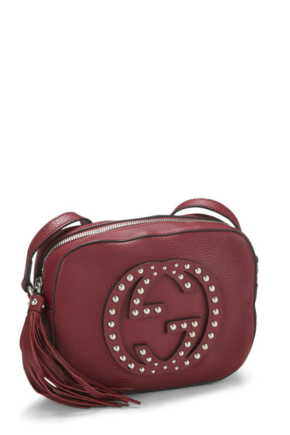 Gucci, Pre-Loved Burgundy Grained Leather Studded Soho Disco, Burgundy