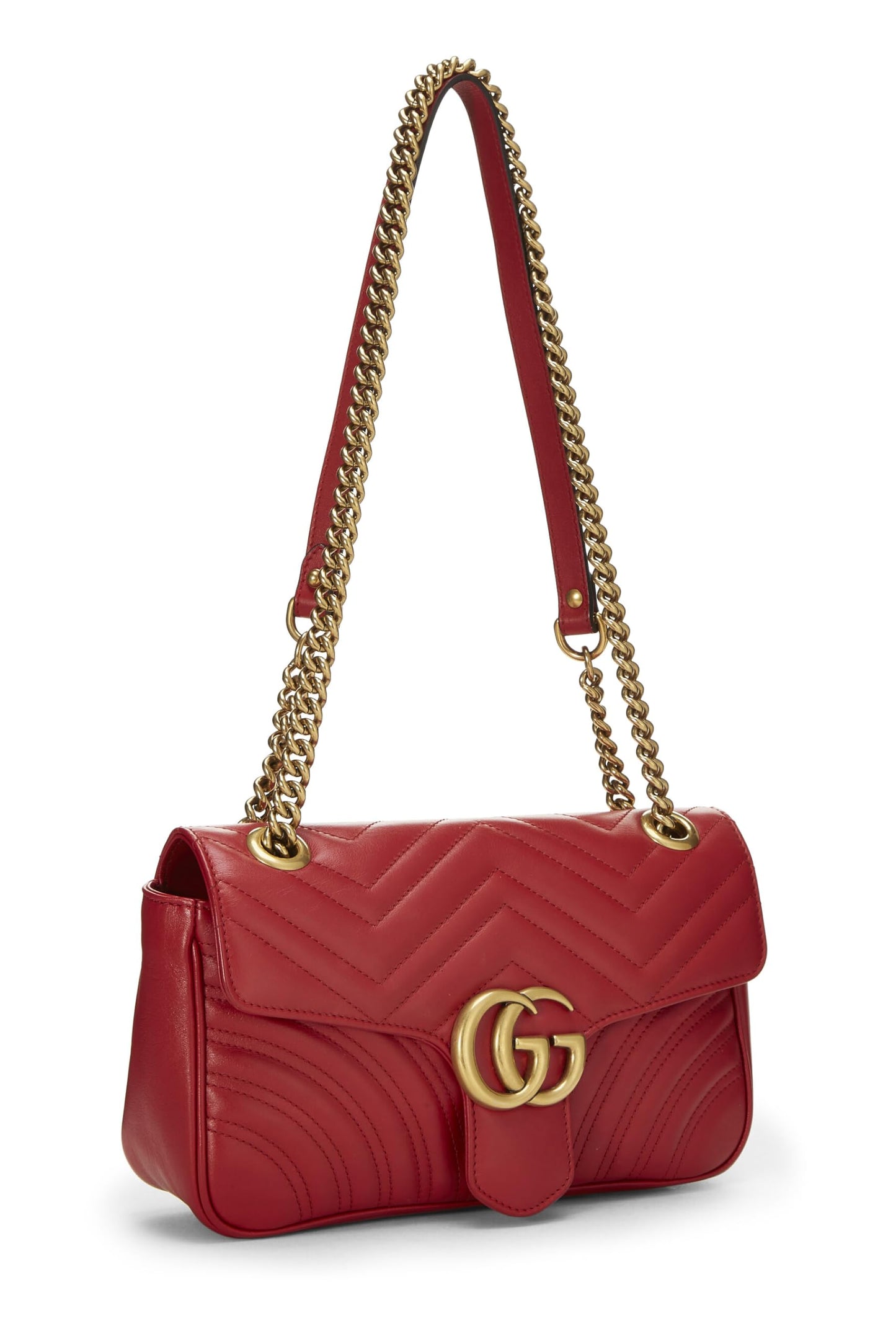 Gucci, Pre-Loved Red Leather GG Marmont Shoulder Bag Small, Red