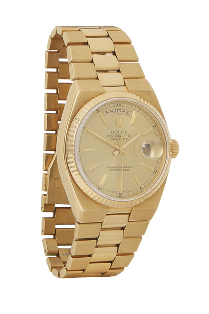 Rolex, montre Oyster Quartz Day-Date 19018 36 mm en or jaune 18 carats d'occasion, or