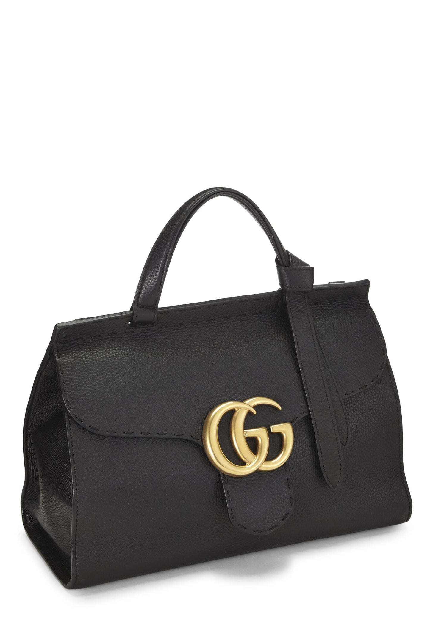 Gucci, Bolso pequeño con solapa y asa superior GG Marmont de cuero negro Pre-Loved, Negro