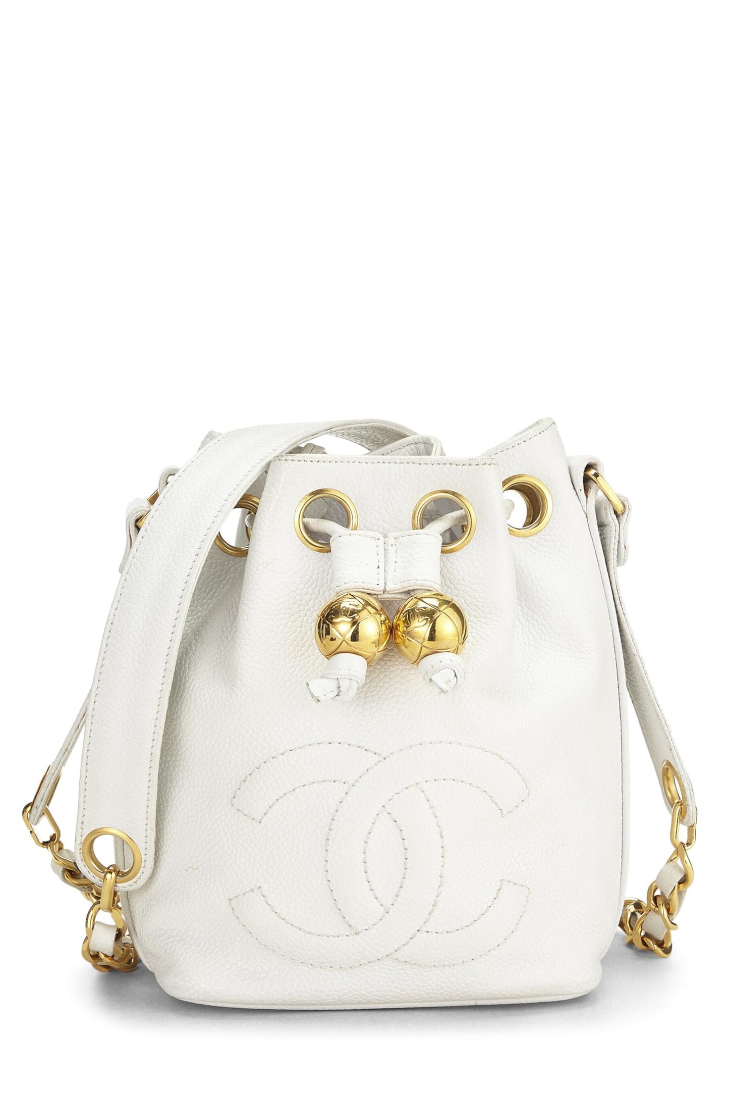 Chanel, Pre-Loved White Caviar Bucket Bag Mini, White