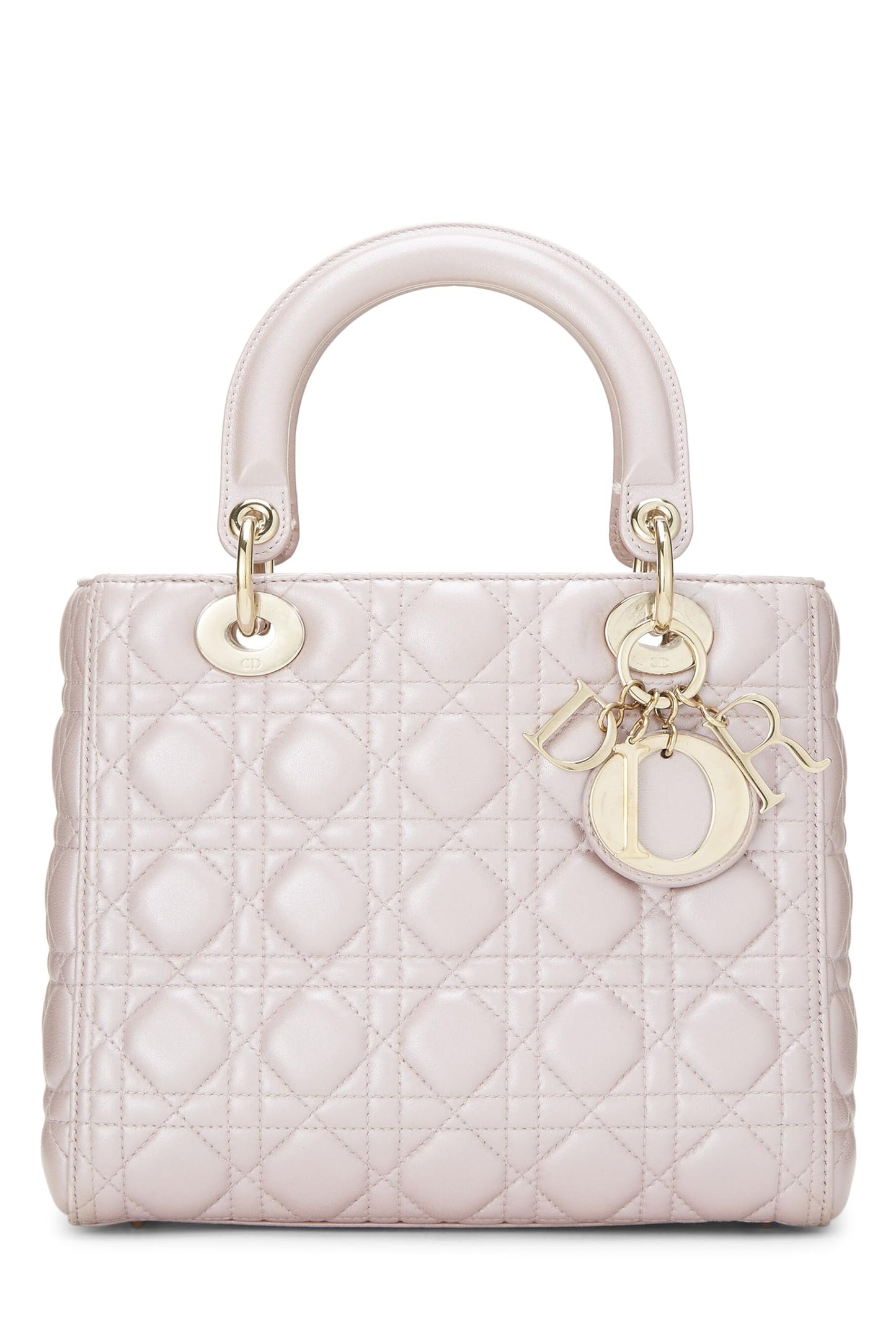 Dior, Pre-Loved Pearly Pink Cannage Quilted Lambskin Lady Dior Medium, Pink