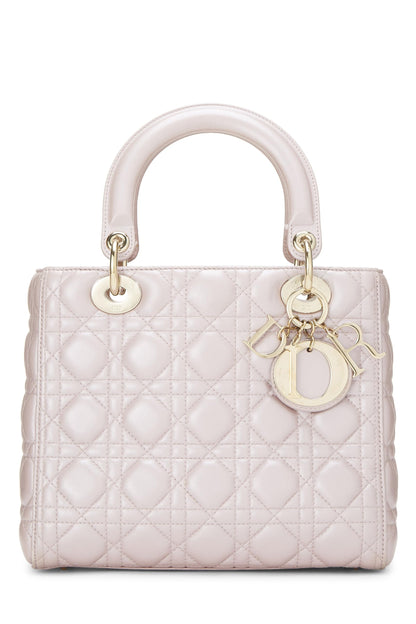 Dior, Pre-Loved Pearly Pink Cannage Quilted Lambskin Lady Dior Medium, Pink