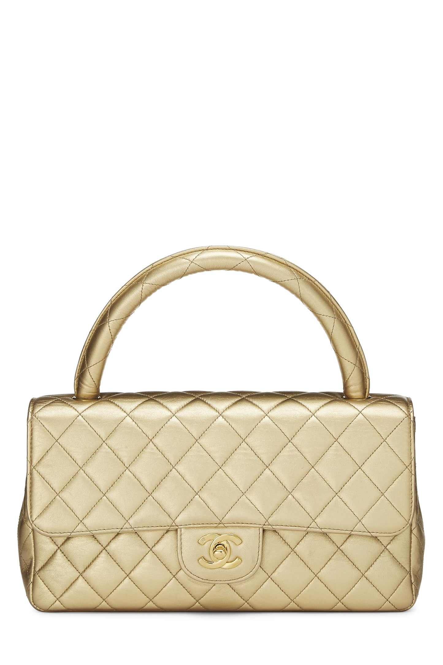 Chanel, Pre-Loved Metallic Gold Quilted Lambskin Kelly Flap Medium, Gold