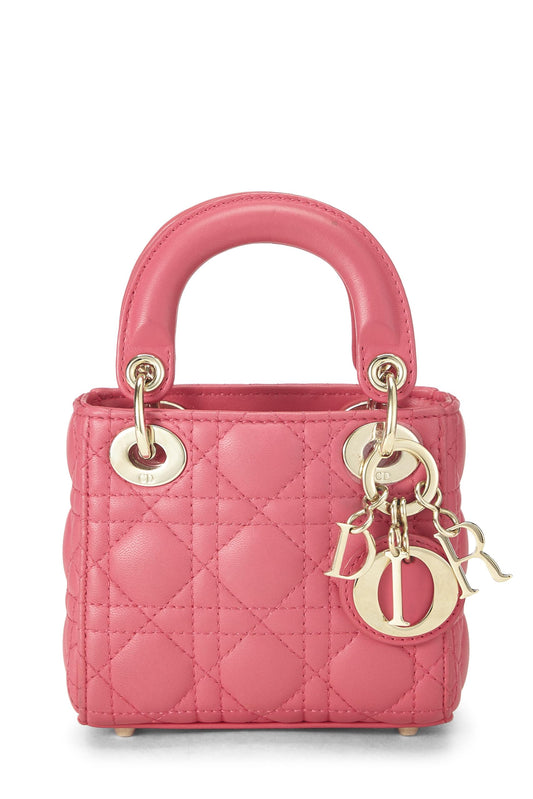 Dior, Lady Dior Micro en cuir d'agneau rose d'occasion, rose