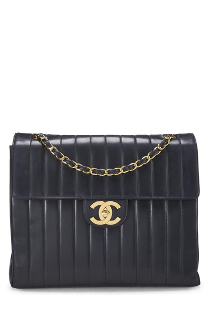 Chanel, Pre-Loved Navy Vertical Lambskin Half Flap XL, Navy