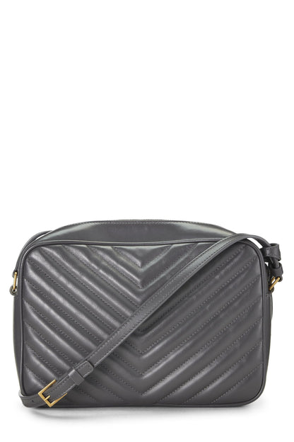 Yves Saint Laurent, Bolso para cámara Lou de piel de becerro acolchado gris Pre-Loved, Gris