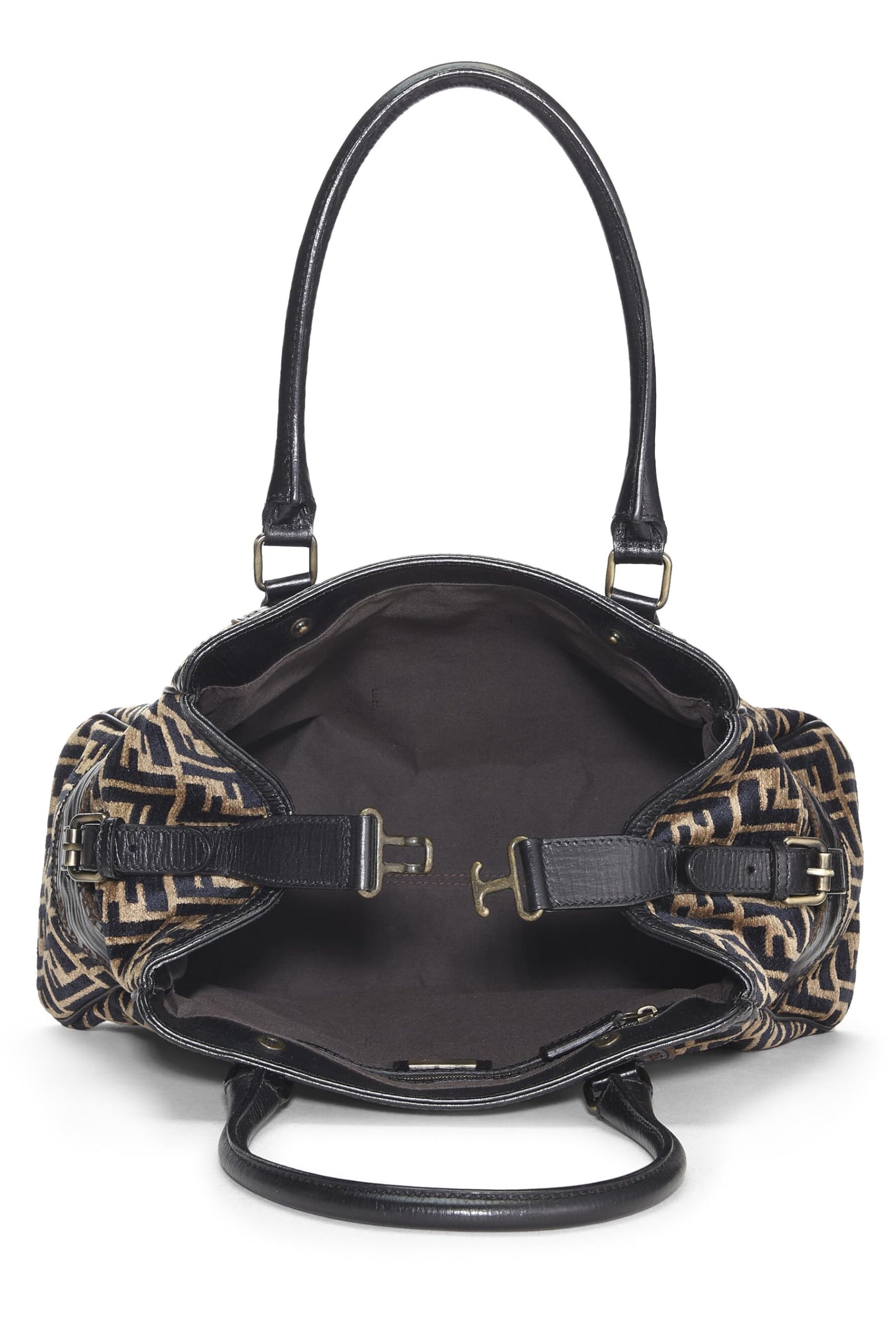 Fendi, sac en velours Zucca noir et beige d'occasion Du Jour Medium, marron