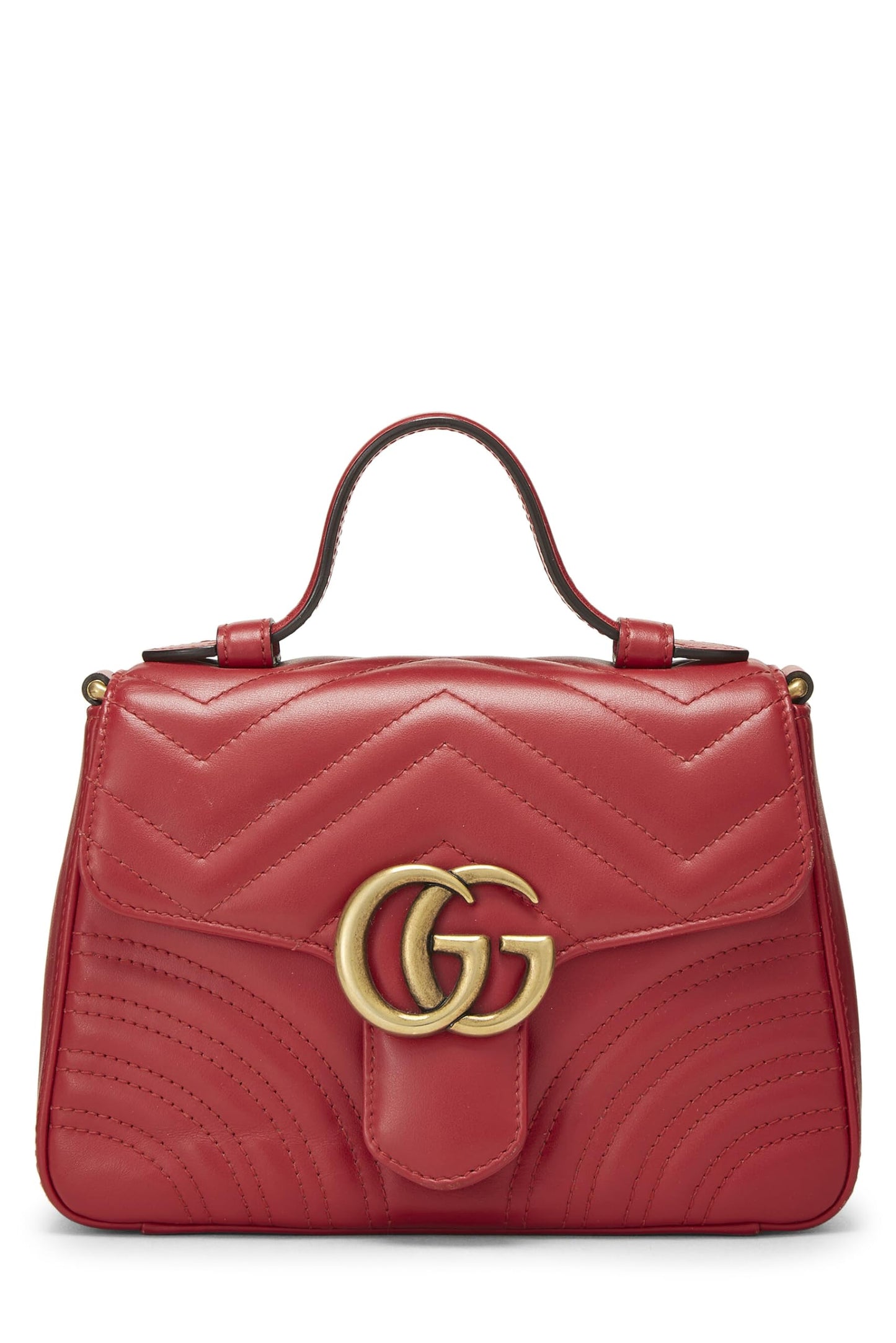 Gucci, Pre-Loved Red Leather GG Marmont Top Handle Bag Mini, Red