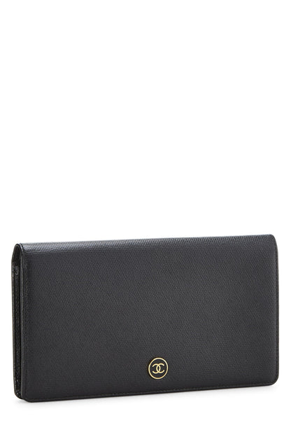 Chanel, Portefeuille long en cuir de veau noir d'occasion, noir