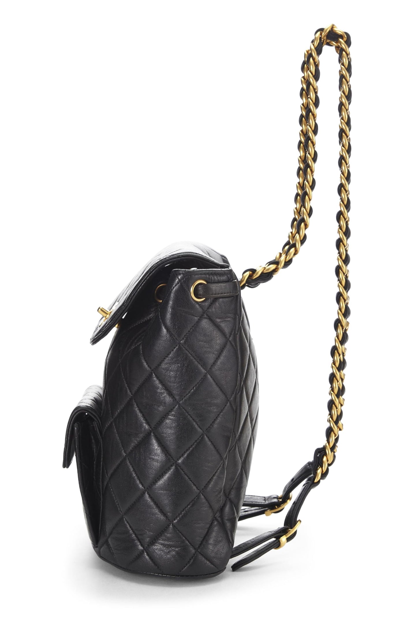 Chanel, Mochila clásica de piel de cordero acolchada negra Pre-Loved, Negro