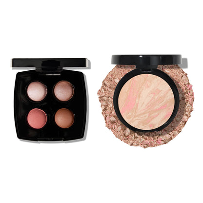 Base de maquillaje en polvo Baked Balance-n-Brighten de LAURA GELLER NEW YORK, Porcelain + Cuarteto de sombras de ojos Baked Eyeshadow, Pink Buttercream