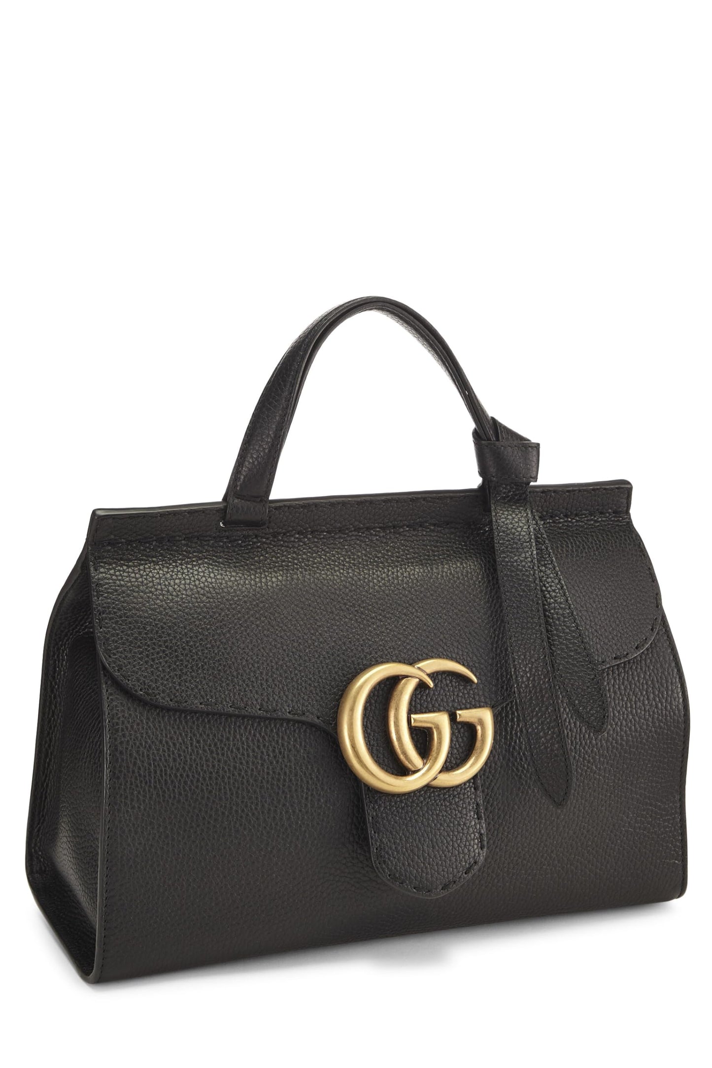 Gucci, Bolso pequeño con solapa y asa superior GG Marmont de cuero negro Pre-Loved, Negro