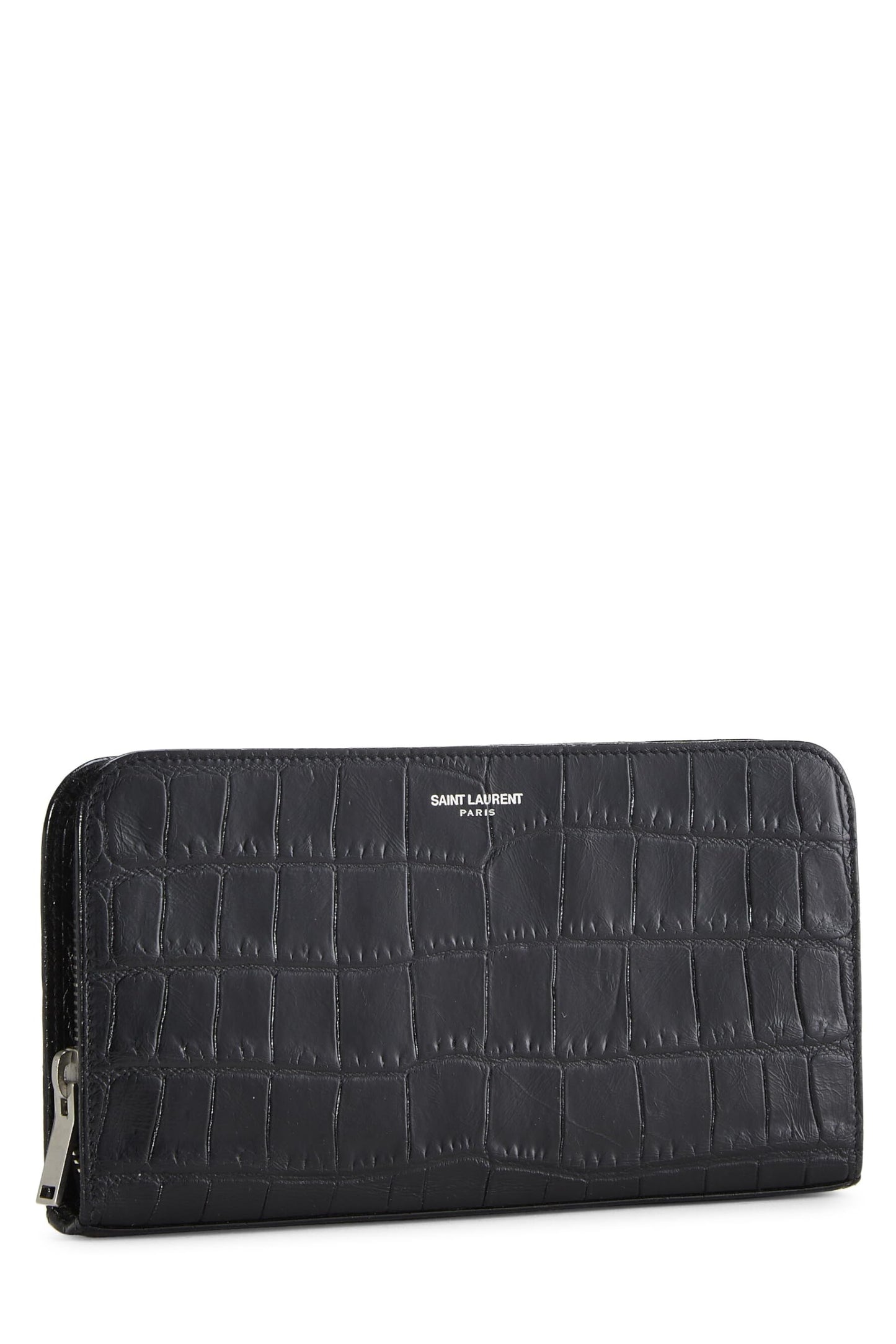 Yves Saint Laurent, Pre-Loved Black Embossed Leather Continental Zip Around Wallet, Black