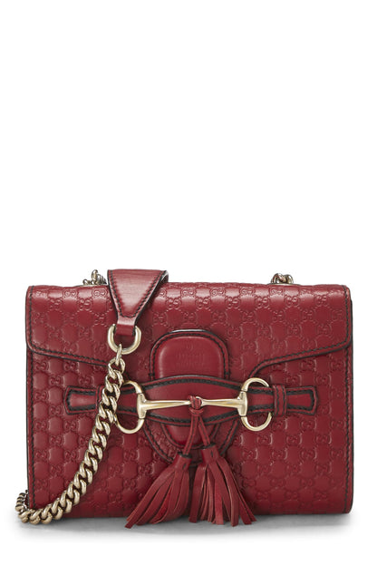 Gucci, sac à bandoulière Emily Chain en cuir Microguccissima rose d'occasion, rouge