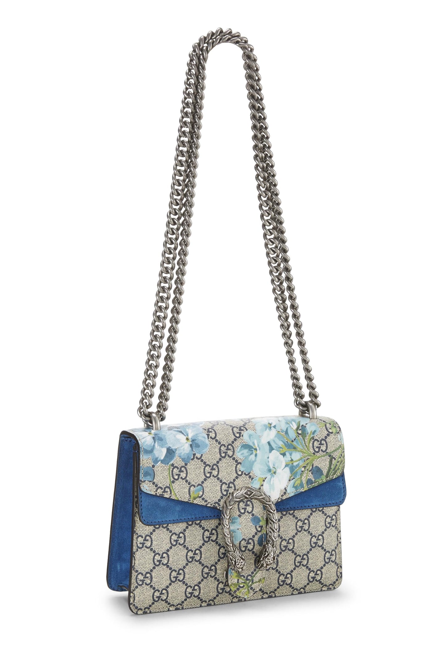 Gucci, sac à bandoulière Dionysus en toile suprême GG Blooms bleu d'occasion, mini, bleu