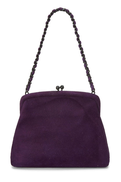 Chanel, mini sac à main Kiss Lock en daim violet d'occasion, violet