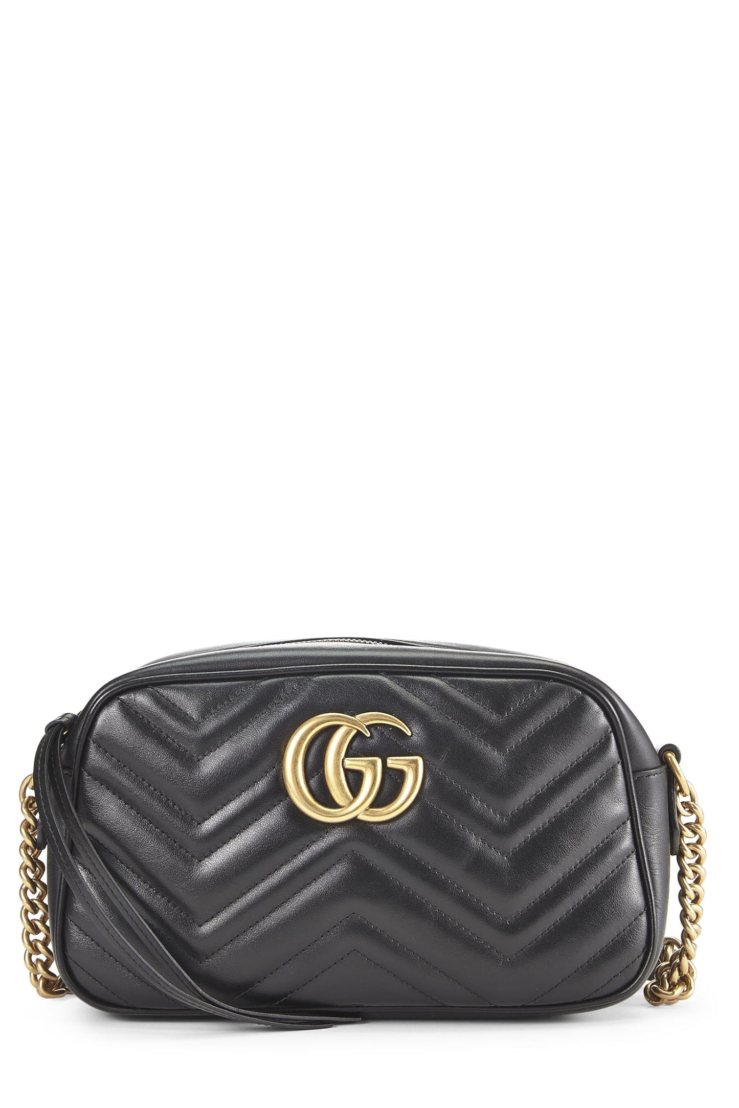 Gucci, Pre-Loved Black Leather GG Marmont Crossbody, Black